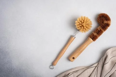 Dish Brushes. Zero waste kitchen cleaning concept. Eco friendly natural clean Stock Photos