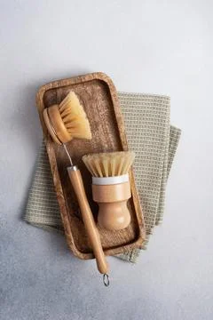 Dish Brushes. Zero waste kitchen cleaning concept. Eco friendly natural clean Stock Photos