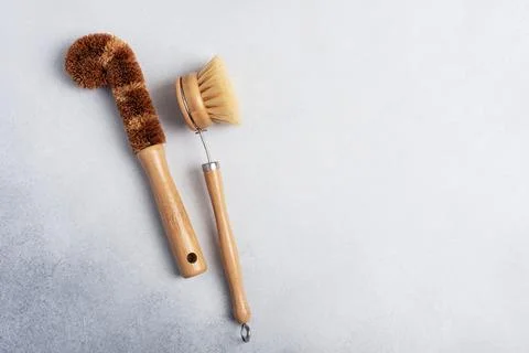 Dish Brushes. Zero waste kitchen cleaning concept. Eco friendly natural clean 库存照片