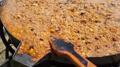 A dish of cabbage and meat, bigos Stock Footage 90446487