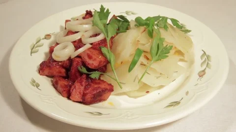 A dish of cabbage with roasted meat Stock Footage 70925828