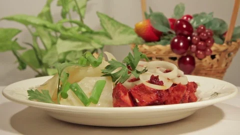 A dish of cabbage with roasted meat Stock Footage 70926275