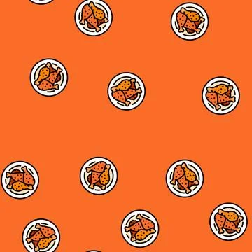 Dish chicken fried vector seamless pattern Stock Illustration
