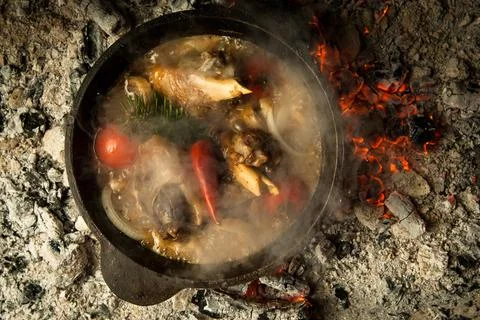 A dish on cold coals Stock Photos