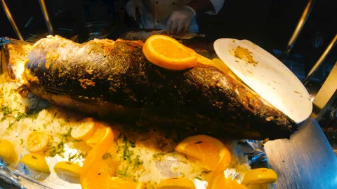 Dish. Cooked fish with oranges Stock-Footage 107354963