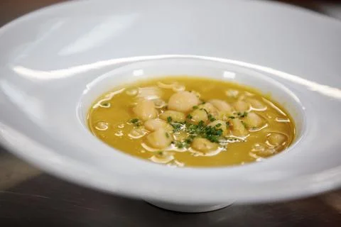 Dish of cooked white beans ready to be eat Stock Photos