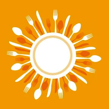 Dish with cutlery over orange background. vector illustration Illustrazione stock