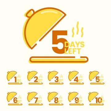Dish day left countdown icon for cafe restaurant opening new menu Stock Illustration