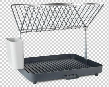 Dish drainer rack for kitchen counter. Tier utensil holder with drip gray tray Stock Photos
