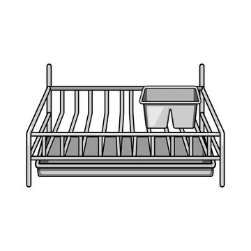 Dish drying rack with cutlery holder for kitchenware Stock Illustration