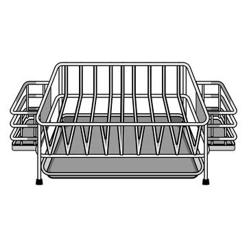 Dish drying rack with cutlery holder kitchenware Stock Illustration