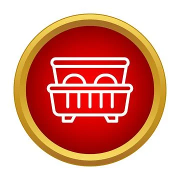 Dish drying rack holding kitchenware in red gold circle Stock Illustration