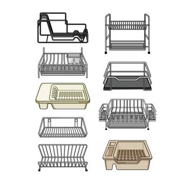 Dish drying racks for kitchen organization and tidiness Ilustración de archivo