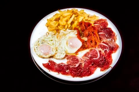 Dish with egs ham 스톡 사진