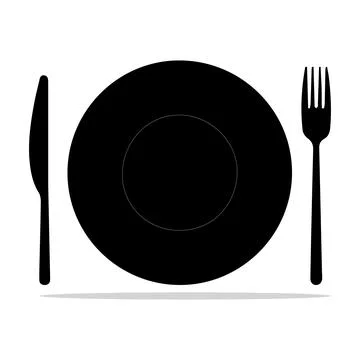 Dish, Empty plate with knife and fork  isolated on a white background Illustrazione stock