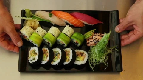 Dish filled with sushi Stock Footage 12128256