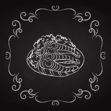 Dish with fish, icon drawn chalk Stock Illustration