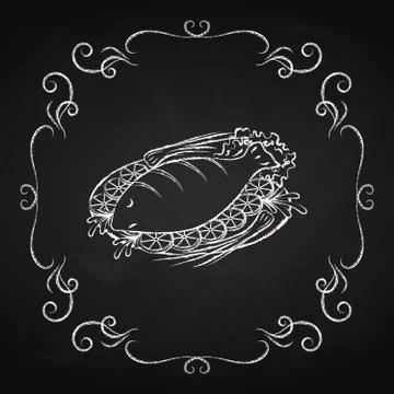 Dish with fish, icon drawn chalk Stock Illustration