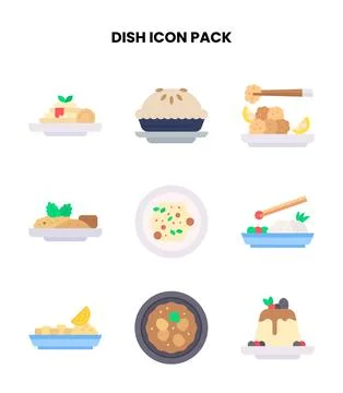 Dish Flat Set Icons Pack Stock Illustration