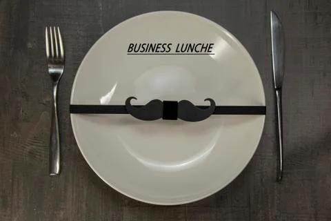 Dish, fork, knife, table, arrangement, brown, business, lunch, mustache Stock Photos