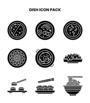 Dish Glyph Design Icons Pack Stock Illustration