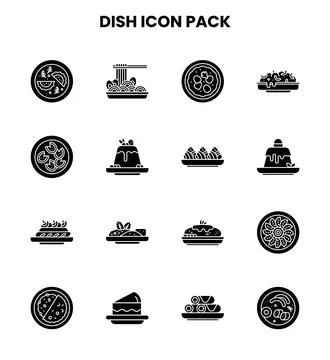 Dish Glyph Set Icons Pack Stock Illustration