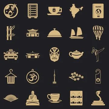 Dish icons set, simple style Stock Illustration