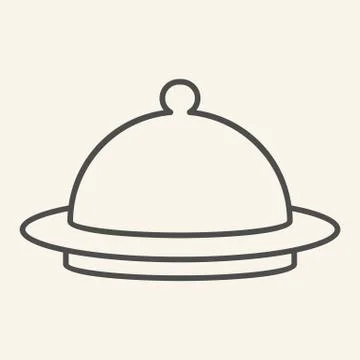 Dish with lid thin line icon. Hotel restaurant food cover symbol, outline style Stock Illustration