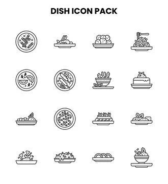 Dish Line Bundle Icons Pack Stock Illustration
