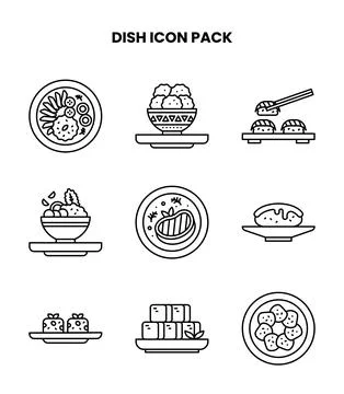 Dish Line Design Icons Pack 스톡 일러스트