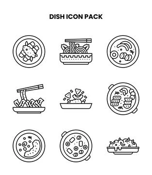 Dish Line Vector Icons Pack Stock Illustration