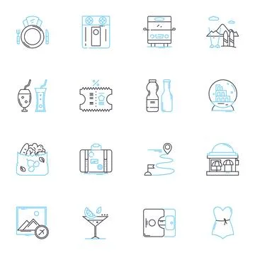 Dish linear icons set. Savory, Spicy, Sweet, Tangy, Crunchy, Creamy, Juicy line Stock Illustration