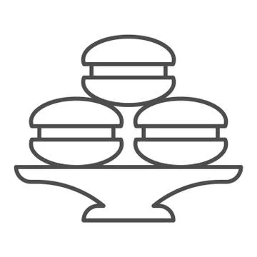 Dish with muffins or cookies thin line icon, bakery concept, cake stand with Stock Illustration