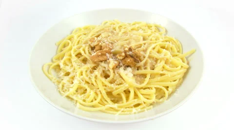 Dish pasta spaghetti walnut sauce Video stock 34904153