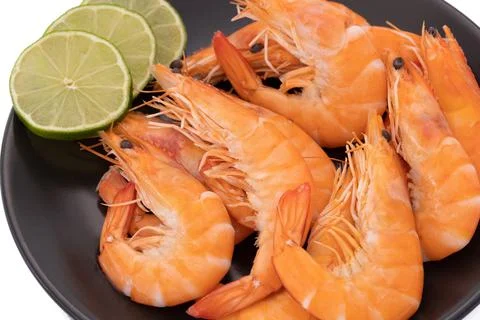 Dish of prawns close-up on a table Foto stock