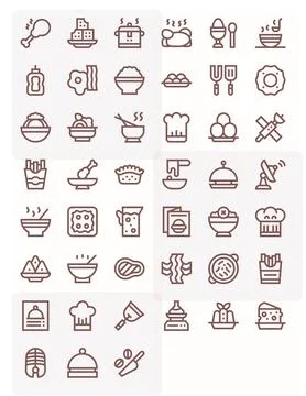 Dish Premium Vector Bundle with 45 High Resolution Editable Bold Line Icons Stock Illustration