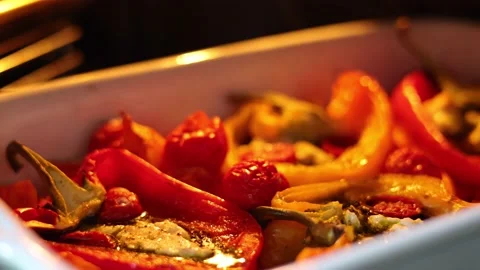 A Dish Prepared In A Cooking Dish, After Baking In The Oven. Sweet Pepper, Pumpk Stock Footage 150821243