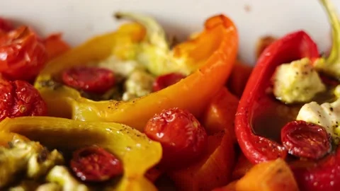 A Dish Prepared In A Cooking Dish, After Baking In The Oven. Sweet Pepper, Pumpk Vídeos de archivo 150821728