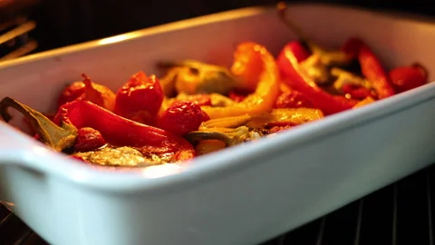 A Dish Prepared In A Cooking Dish, After Baking In The Oven. Sweet Pepper, Pumpk 스톡 동영상 150822595