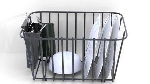 Dish rack with dishes Stock Footage 305682362