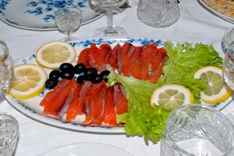 Dish of red fish. Stock Photos