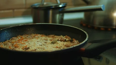 Dish of rice with meat Stock Footage 69798866