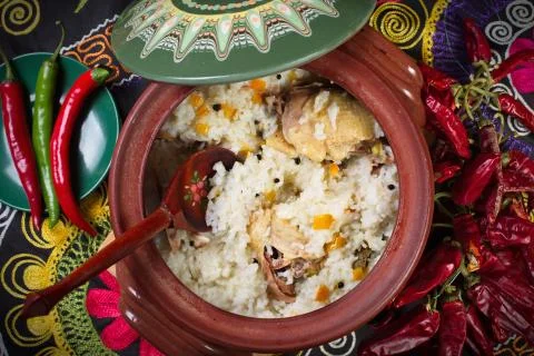 Dish of rice with meat. 写真素材
