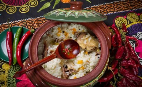 Dish of rice with meat. 写真素材