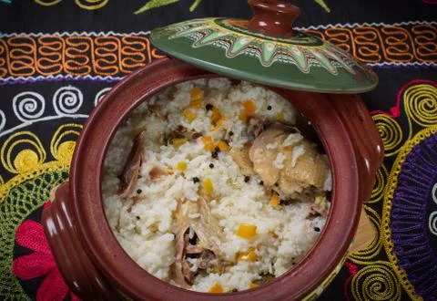 Dish of rice with meat. Stock Photos
