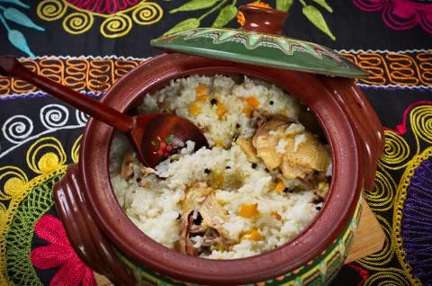 Dish of rice with meat. 写真素材