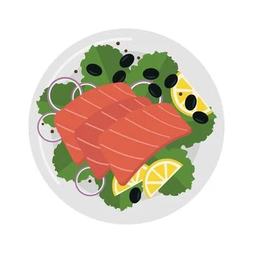 Dish salmon with salad vector isolated Stock Illustration