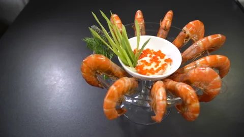 Dish of shrimp on a table in a restaurant Video stock 103475583
