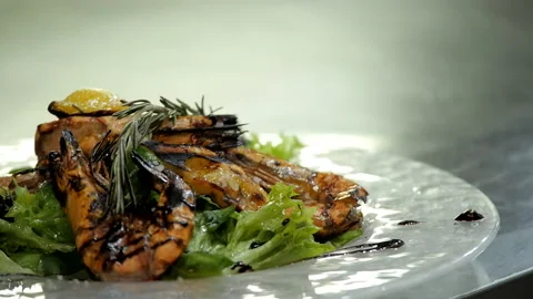 A Dish of Shrimps Before Serving Stock Footage 131365909