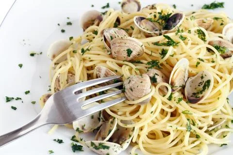 Dish of spaghetti with clams Stock Photos